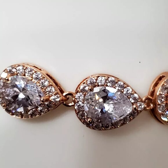 Rose Gold Plated 2 Pc Crystal Earrings & Bracelet Jewelry Set - Picture 9 of 17